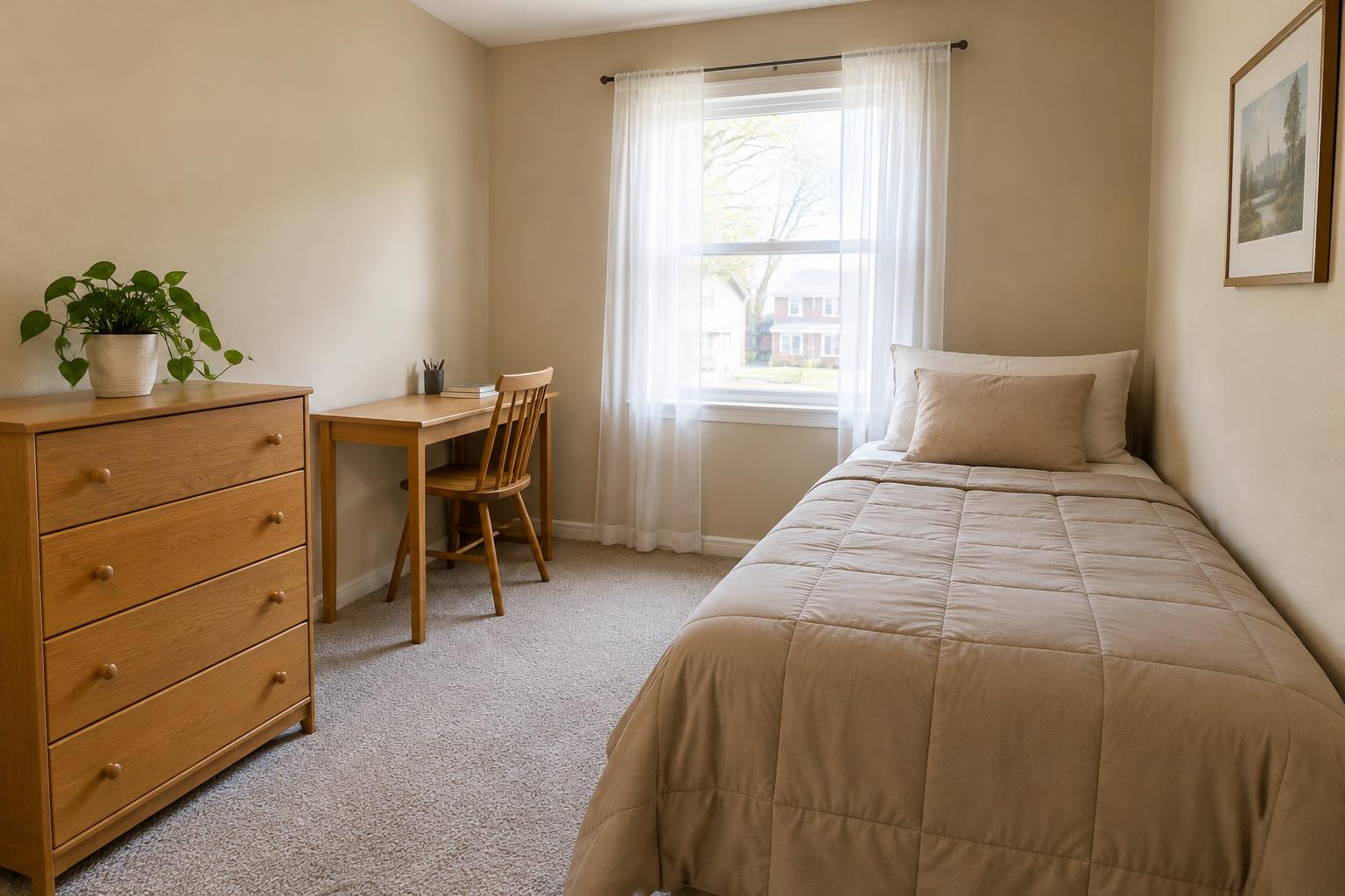 A furnished bedroom in a shared home